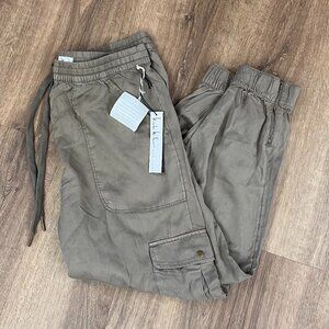 NEW Nicole Miller Lyocell Drawstring Cargo Jogger Tan Pants Sz L